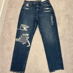 American Eagle Outfitters Dark Blue Distressed Straight Leg Jeans